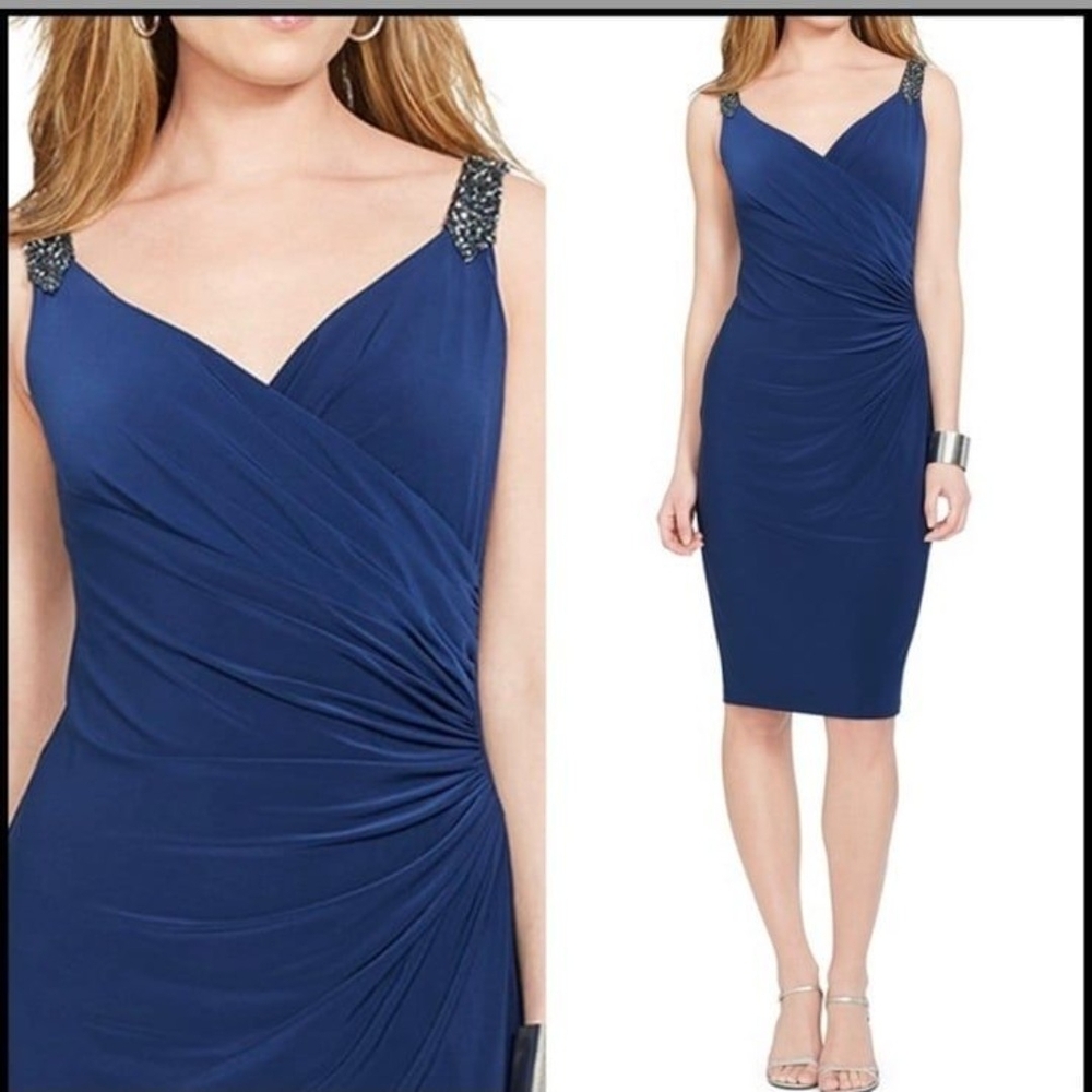 Ralph Lauren Royal Blue Embellished Midi Dress
